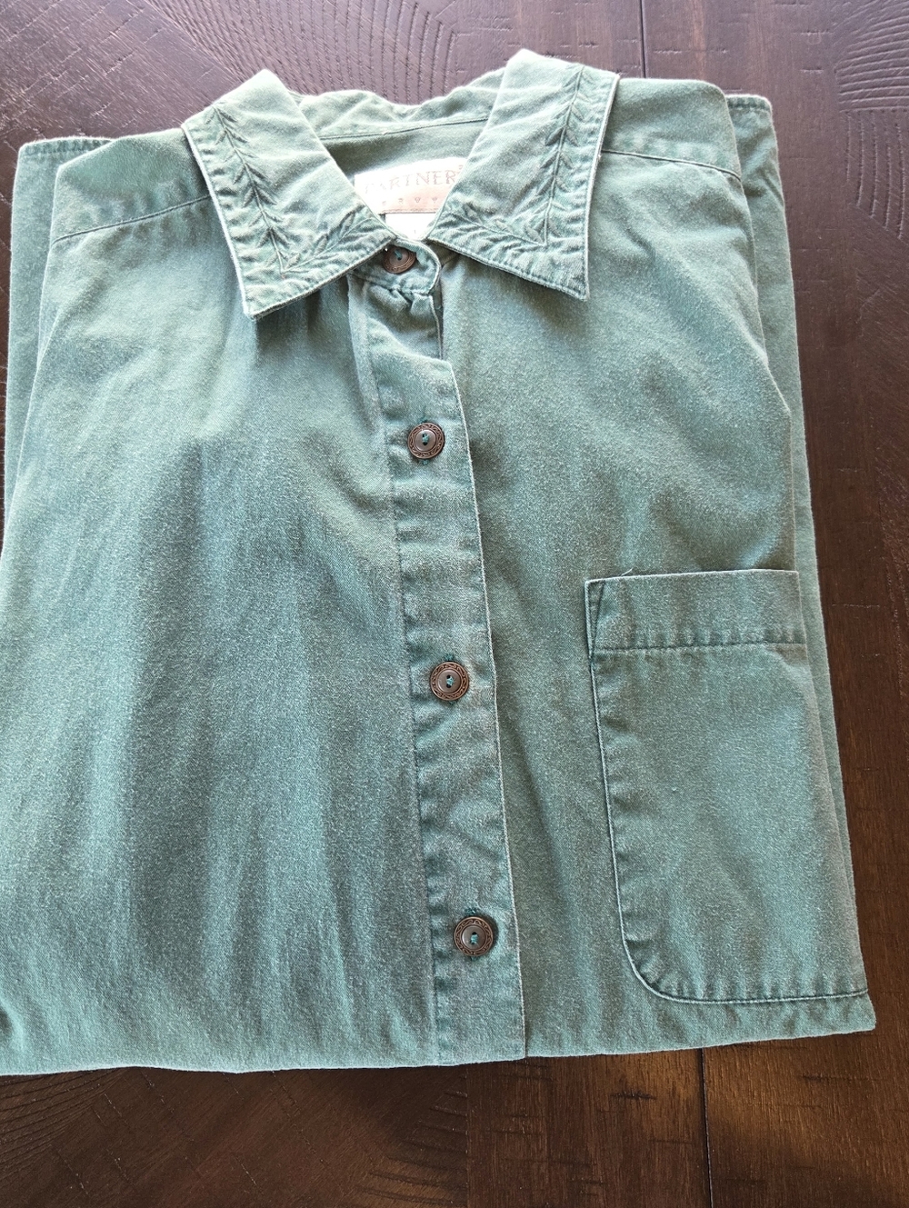 Vintage 90s Partners Mervyns Embroidered Collar Button Up Shirt - Sage Green L